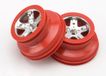 Traxxas SCT Wheels, Satin Chrome, Red Beadlock Style, Dual Profile (2.2" Outer, 3.0" Inner) (Front) (2)