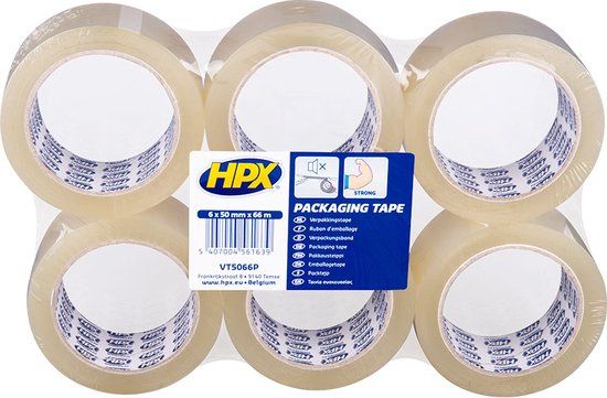 HPX Verpakkingstape - 6 rollen - transparant - 50mm x 66m
