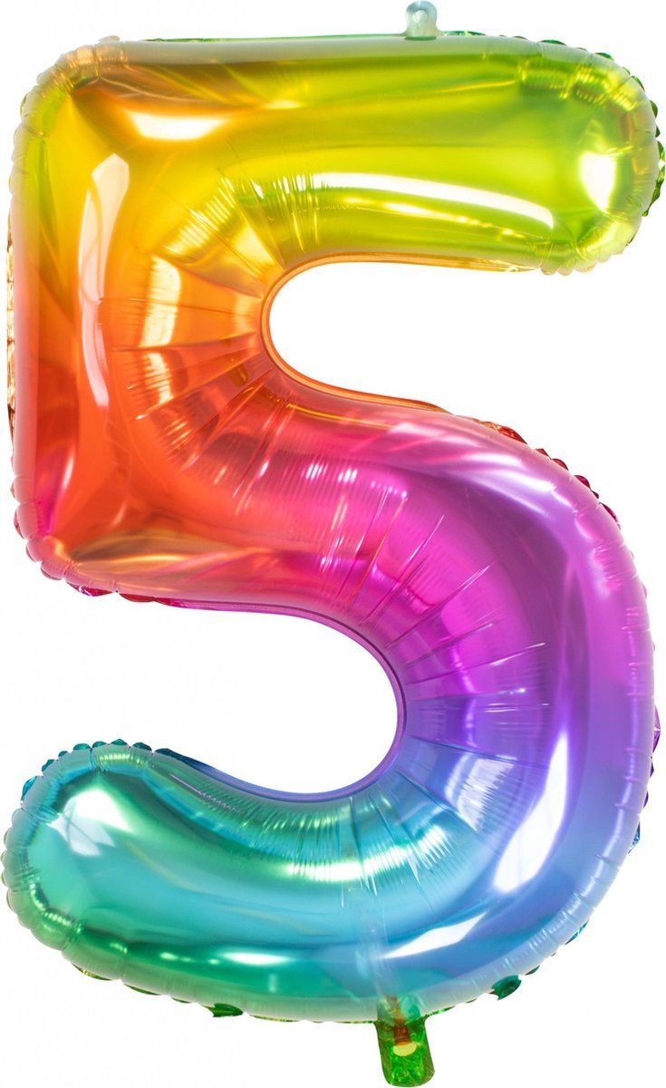 Folat Folieballon Cijfer 5 Regenboog - 81 cm - 8714572632454