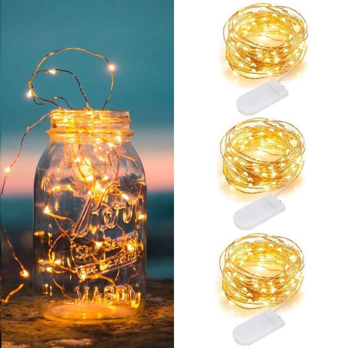 BOTC Lichtsnoer Binnen en Buiten - 3 Stuks - 2 meter LED - Fairy Lights - Lampjes Slinger - Op Batterijen - Sfeerverlichting - Zwart
