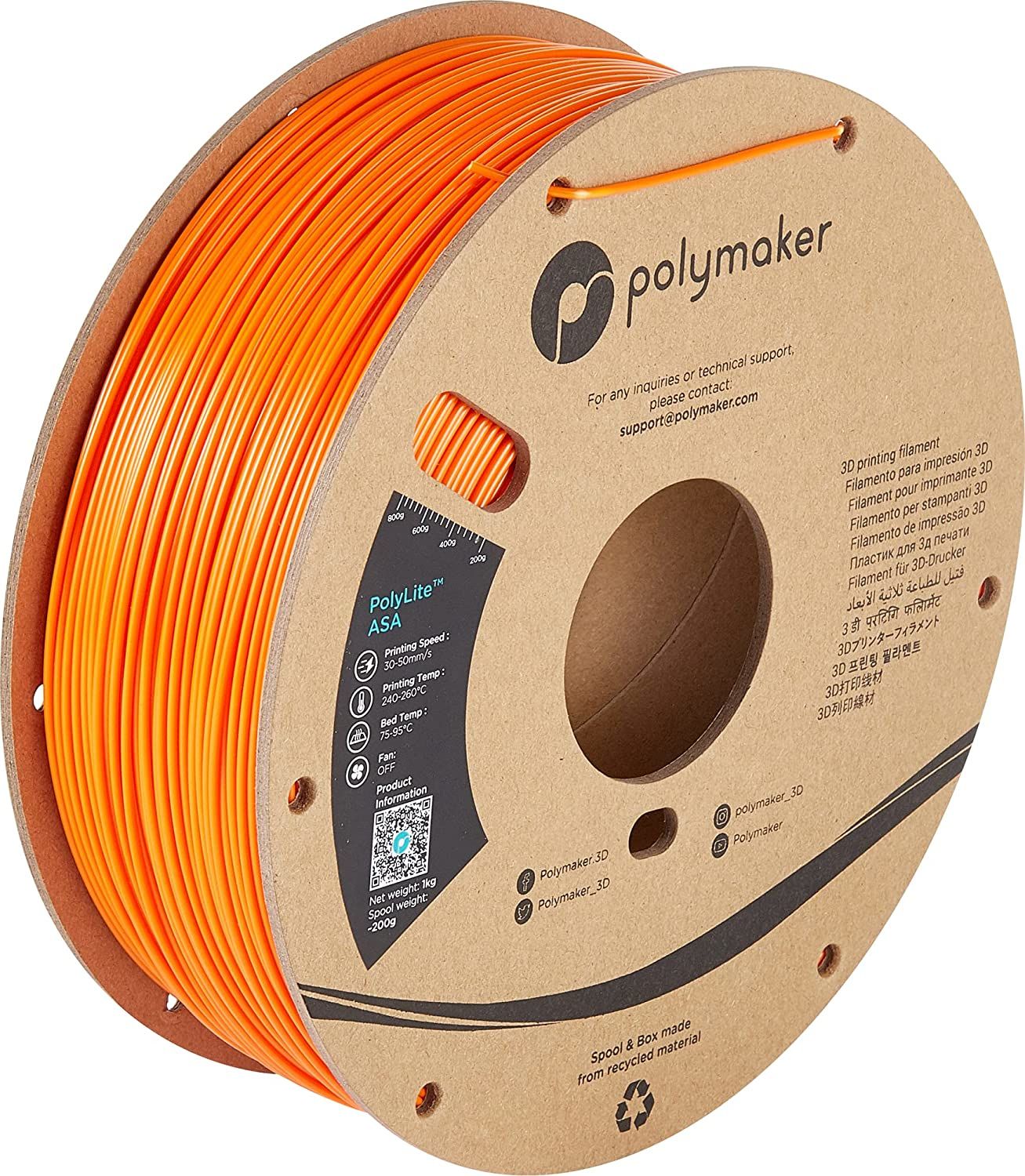 Polymaker PolyLite ASA Filament - 1.75mm - Orange - 1 kg