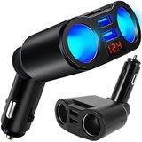 Retoo Sigarettenaansteker verdeler met 2 meervoudige stopcontacten, voltmeter en 2 USB, 12 V/24 V, A Quick Charge, auto-oplader, aansluitingen voor mobiele telefoon, tablet, GPS, dashcam