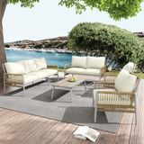 Ensemble de meubles de jardin 7 places, 1 table basse, rotin PE, tube en acier galvanisé, verre trempé (imitation grain de bois massif), coussins de siège amovibles et lavables, beige