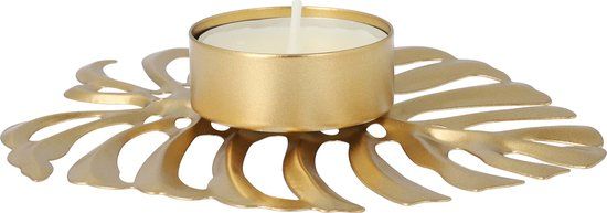 QUVIO Waxinelichthouder - Blad - Theelichthouder - Kaarsenhouder - Woonaccessoires - Decoratieve accessoires - 13 x 10 x 2 cm - Metaal - Goud