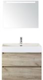 BES LED Maxx XL Badmeubelset 80 cm - Craft Oak - Wastafel Kube 1 Kraangat met Sence Spiegel