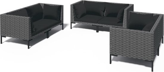 vidaXL 6-delige Loungeset met kussens poly rattan donkergrijs