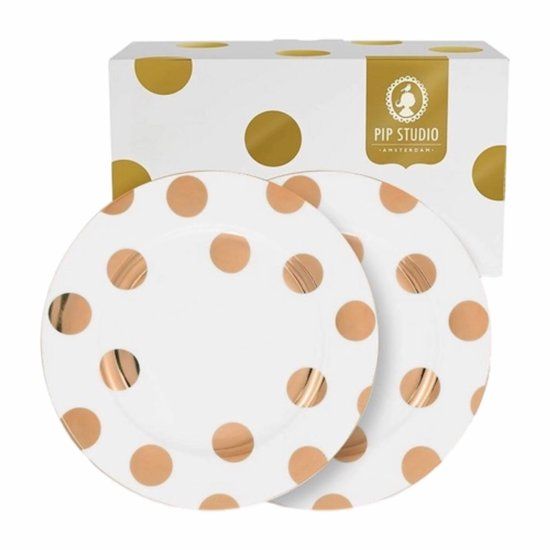 Pip Studio Ontbijtbord Dot Delight White-Gold 23 cm (Set van 2)