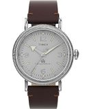 Timex Waterbury 40 mm herenhorloge - bruin lederen tweedelige band met snelsluiting, zilverkleurige wijzerplaat, zilverkleurige kast, TW2W20300