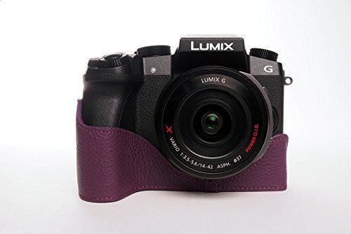 TP Handgemaakte Echt Lederen Halve Camera Case Camera Tas voor Panasonic G7 - Paars