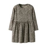 NAME IT MINI midi jurk met plooien en panterprint - lichtgroen