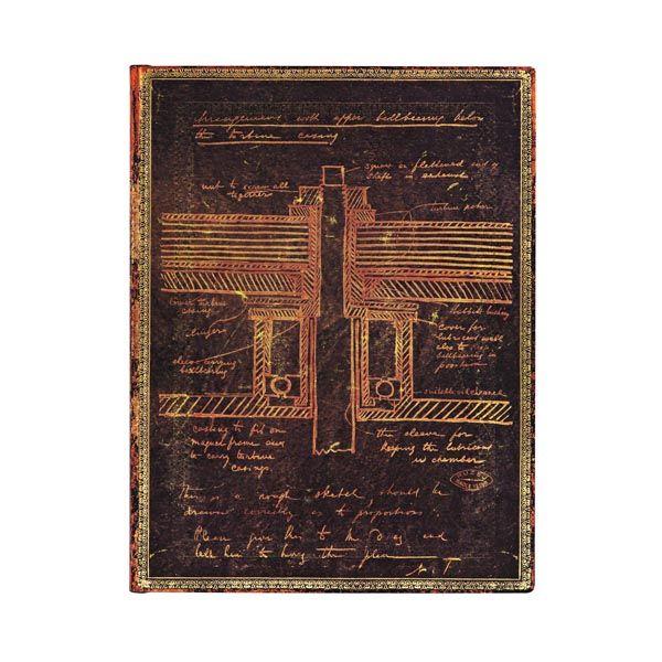 Paperblanks Tesla Sketch of a Turbine Ultra - Lined Notebook - Brown - 176 Pages - Softcover