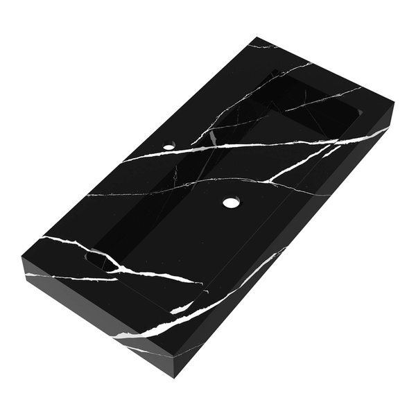 Saniclass Artificial Marble Wastafel 99.6x45.7x10.5 Rechthoek 1 kraangat 1 wasbak Marmerlook Zwart WT-AM1001NE