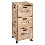 Five - Houten opbergtoren met 3 laden op wielen, kiststijl, 82 cm hoog