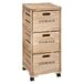 Five - Houten opbergtoren met 3 laden op wielen, kiststijl, 82 cm hoog
