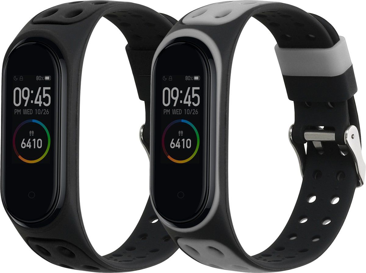 kwmobile 2x armband voor Xiaomi Mi Band 4 - Bandjes voor fitnesstracker - zwart / grijs