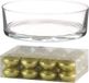 Trend Candles Cadeau set/Sfeer set van een lage luxe transparante vaas 8 x 25 cm met 24x gouden drijfkaarsen 4.5 cm