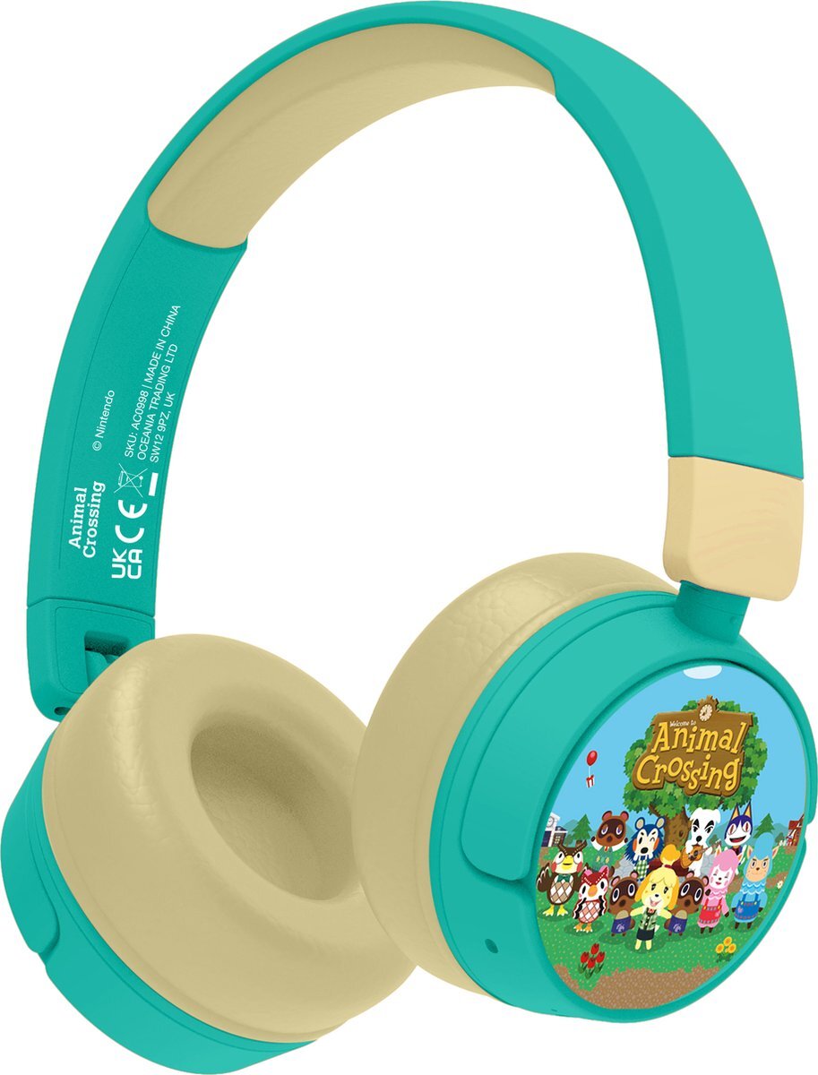 OTL Technologies Animal Crossing - draadloze junior koptelefoon - volumebegrenzing - microfoon - inklapbaar - lange speeltijd wit, groen