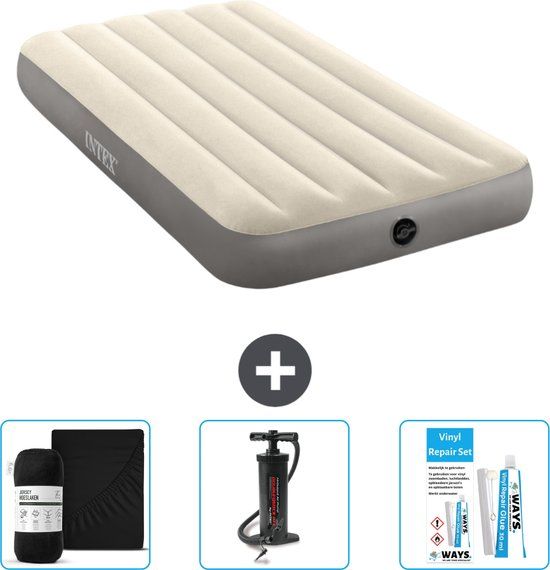 Intex Luchtbed 1-Persoons 99 x 191 x 25 cm - Beige - Inclusief Hoeslaken, Pomp en Reparatieset