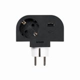 Simon Draaibare plug-adapter, 1 stopcontact 16 A (250 V, 3680 W) + 2 USB-poorten A+C (30 W), 180 graden rotatie en snel opladen voor mobiele telefoons en tablets, ideaal voor hoeken of achter meubels