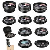 11 in 1 mobiele telefoon camera lens kit groothoek lens & macro lens fisheye lens +telelens CPL/stroom/radiaal/ster/zachte filter+caleidoscoop lens compatibel voor iPhone Samsung Sony en de meeste