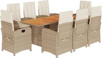 vidaXL 9-delige tuinset met kussens, polyrattan, gemengd beige