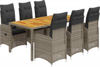 vidaXL 7-delige bistroset met kussens, poly rattan, grijs