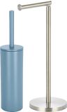 Spirella Badkamer accessoires set - WC-borstel/toiletrollen houder - metaal - lichtblauw/zilver