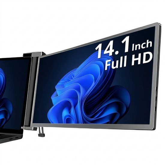 Lanu Portable Monitor Link 14.1" - Full HD IPS - 1-Kabel - Draagbare monitor voor laptop - Extra scherm laptop - Incl. Draagtas