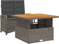 vidaXL 2-delige Tuinset met Kussens, Poly Rattan, Grijs