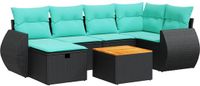 vidaXL 7-delige loungeset met kussens, polyrattan, zwart