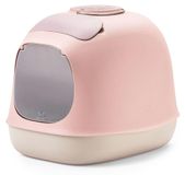 Merkloos Kattenbak met kap - Kattentoilet - Lichtgrijs en roze - Met schep en koolstoffilter