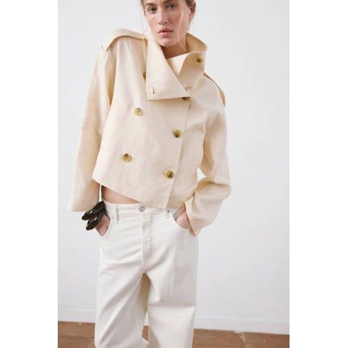 Mango trenchcoat met linnen ecru