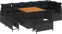vidaXL Tuinbank Set 9-delig Zwart Polyrattan
