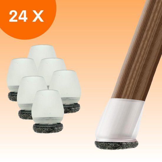 FLOOQ Pro Stoelpootdoppen Flexibel Rond 22-28mm - Anti-Kras Vilt - 24 Stuks - Transparant