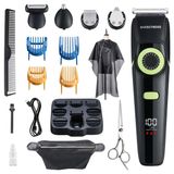 Tondeuse à barbe tondeuse à barbe homme - 5-en-1 - Étanche - Avec écran LED - Noir