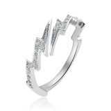 LGT JWLS Lookinggoodtoday Verstelbare Koperen Ring met Zilveren Coating - Bliksemvorm met Zirkonia Steentjes