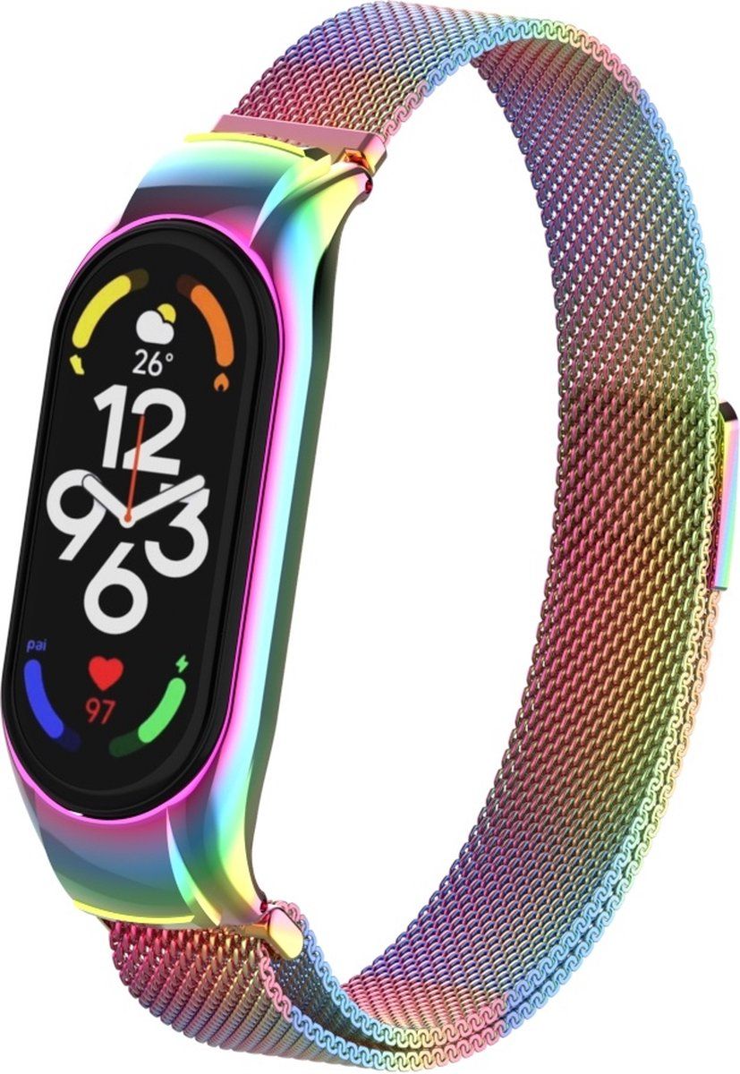 Strap-it Milanese band - regenboog - Geschikt voor Xiaomi Mi Band 7