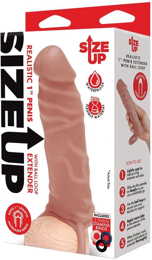Size-Up Size Up siliconen realistisch penisvergroter met bal Loop Tan - Bruin