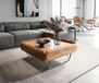 DELIFE Table basse Kiano 90x90 cm Acacia Nature 2 tiroirs Pied en V Acier inoxydable