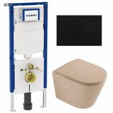 Geberit QeramiQ Dely Toiletset - 36.3x51.7cm - Diepspoel - Rimless - Geberit UP720 Inbouwreservoir - Softclose Toilet Zitting - Metaal Mat Zwart Bedieningsplaat - Rechthoekige Knoppen - Mat Beige