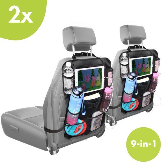 iMoshion 9-in-1 Autostoel Organizer met Tablet Houder - Zwart - 2 Stuks