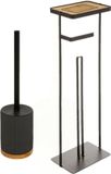 5Five - WC-borstel/Toiletborstel met toiletrolhouder set in het zwart