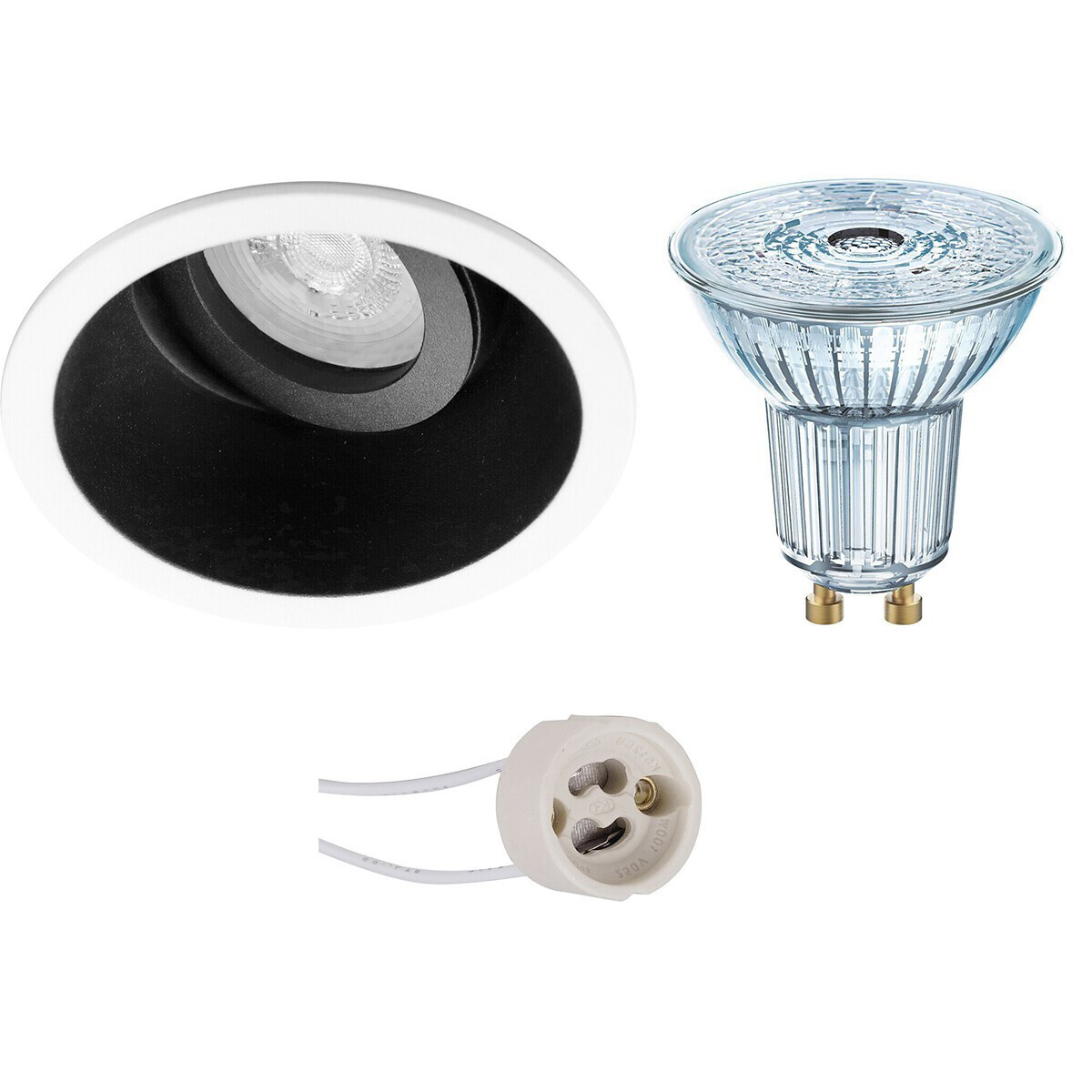 Osram - LED Spot Set - Parathom PAR16 927 36D - Pragmi Zano Pro - GU10 Fitting - Dimbaar - Inbouw Rond - Mat Zwart/Wit - 5.5W - Warm Wit 2700K - Kantelbaar - Ã˜93mm