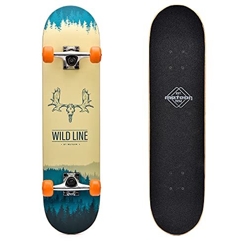 Meteor Compleet Retro Houten Skateboard - Ideaal voor Kinderen en Tieners - Jongens en Meisjes - Miniboard met Print - Cruiser board