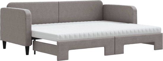 vidaXL Slaapbank met onderschuifbed en matrassen 80x200 cm stof taupe