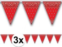 Merkloos / Sans marque Shoppartners Bv Boeren zakdoek vlaggenlijn - 3x - 366 cm - Cowboy western thema feestversiering - rood