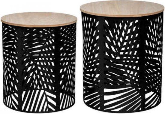 Atmosphera Créateur d'intérieur® Set van 2 salontafels - Leaf design - Zwart