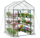 VEVOR Kas 137x137x196 cm, Foliekas, Tomatenkas, Tomatenkas met PVC-Hoes, 2 Verdiepingen, 10 Schappen, Roldeur met Ritssluiting, Buitenkas