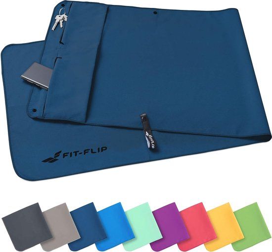 Fitness handdoek antislip - marineblauw - 130x48cm