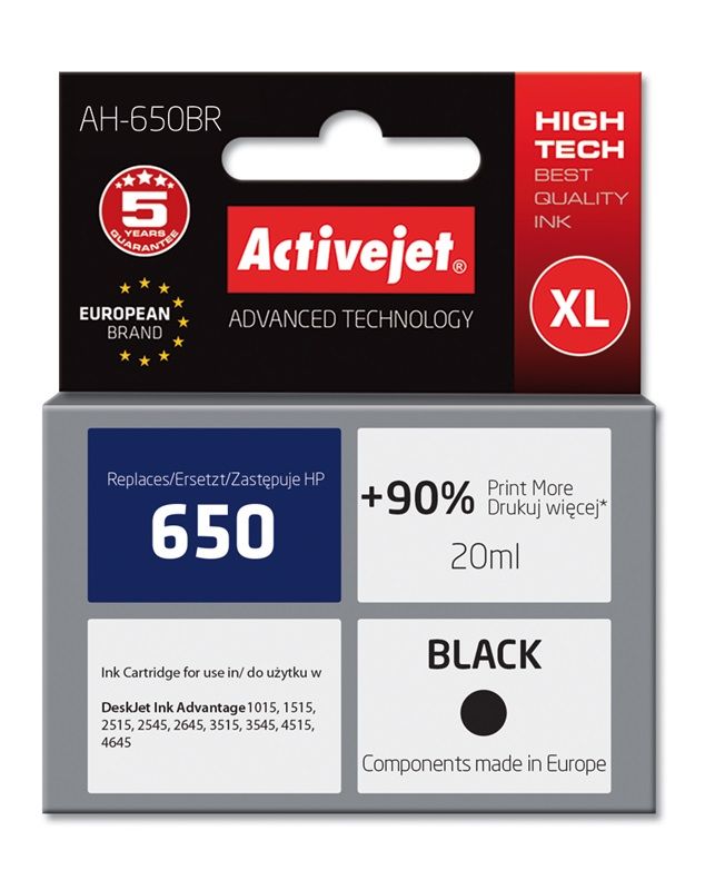 ActiveJet AH-650BR inkt - Zwart - Vervanging HP 650 CZ101AE - 20 ml